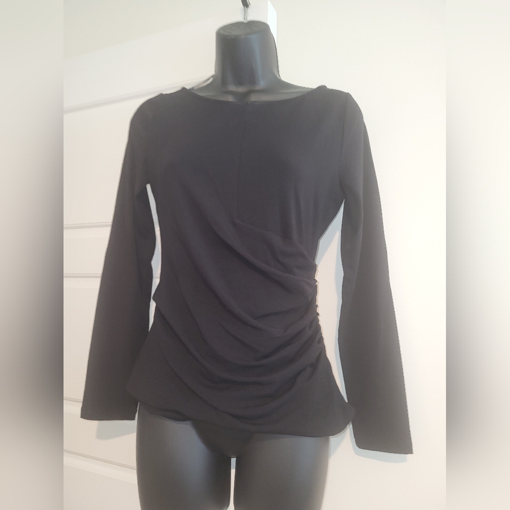 White House Black Market Black and White Ruched Top
